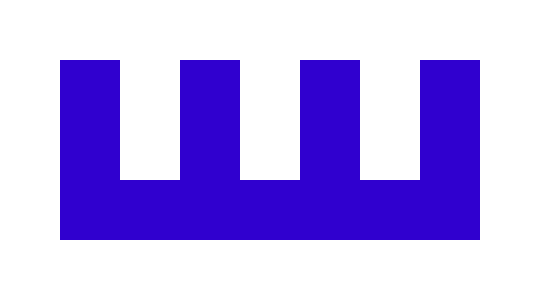 Znak Kammweg - modrý čtyřzubý hřeben na bílém pozadí